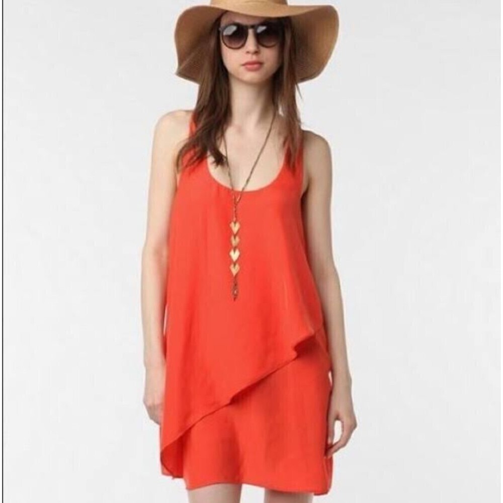 Silence + Noise Orange Asymmetric Drape Racerback Tank Mini Dress, S